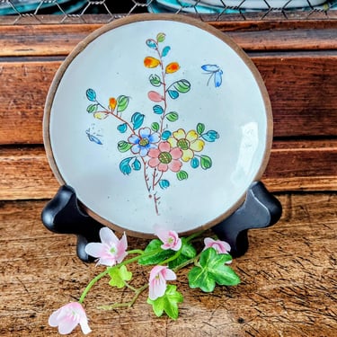 Vintage Cloisonné Dish, Floral Design~Enamel on Brass 