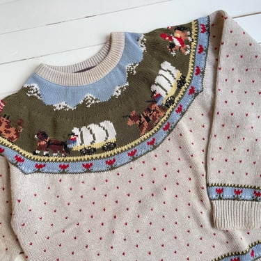 cute cottagecore sweater | 80s 90s vintage Woolrich Fair Isle style beige pioneer conestoga wagon country streetwear intarsia sweater 