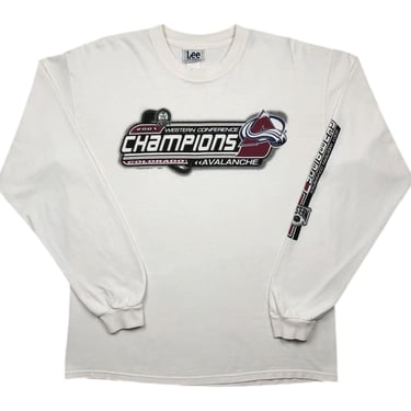 Vintage 2001 Lee Sport Colorado Avalanche Hockey Western Conference Champions Long Sleeve Graphic T-Shirt Size Large 