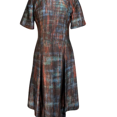 St. John - Teal, Red, Blue, & Black Printed Silk & Wool Blend Dress Sz 8