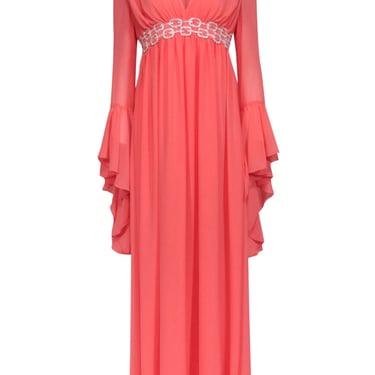 Giambattista Valli - Coral Bell Sleeve Gown w/ Embellished Waistband Sz 8
