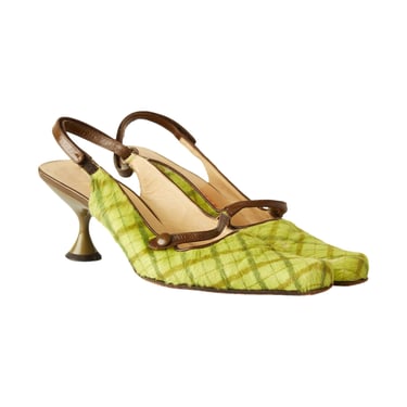 Miu Miu Green Plaid Calf-hair Kitten Heels