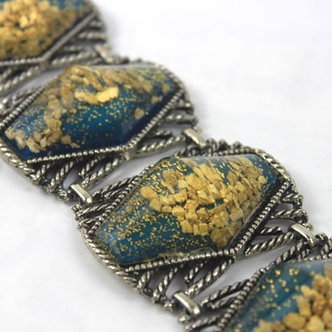 Selro Selini Confetti and Mica Lucite Turquoise and Gold Silver Cuff Bracelet 