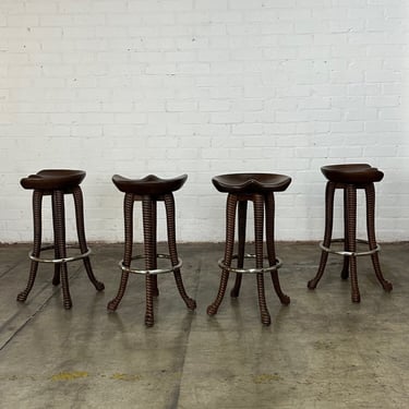 Handcrafted Ribbed Barstools- Set of 4 