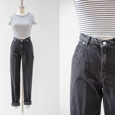 high waisted jeans | 80s 90s vintage Liz Claiborne high rise faded black skinny pleated mom jeans 32x31 