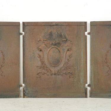 Antique Neoclassical 3 Piece Cast Iron Firebacks