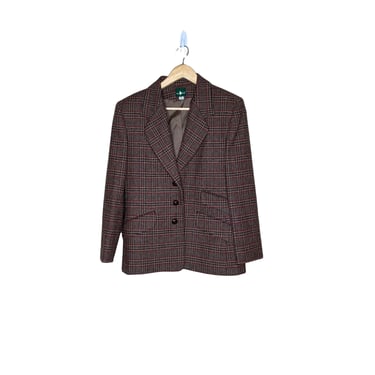 Vintage Hunt Club Brown Wool Dark Academia Plaid Blazer Jacket, Size 8 P 
