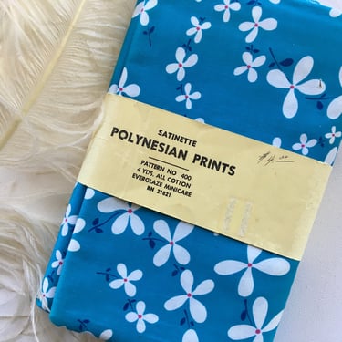 Vintage Hawaiian Polynesian Fabric, All Cotton Everglaze, Blue Green Floral, 4 Yards, Summer Hawaii Dress, Muumuu, Please Read Description 