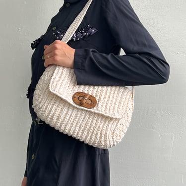 White + Wooden Macrame Handbag