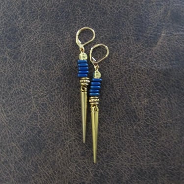 Royal blue and gold spike earrings 