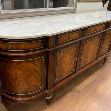 Sideboard Server, French Style Marble Top Buffet, Gold Tone Ac, Vintage C. 1960