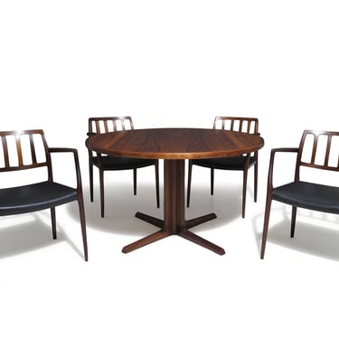 JL Moller Round Rosewood Dining Table and Four (4) Chairs Set