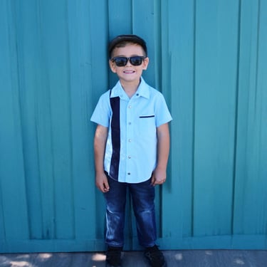 Boy's Bowler Vintage Inspired 1950s shirt Blue Panel Dapper Retro Top 