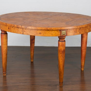 Antique French Louis XVI Style Burl Walnut Oval Dining Table 