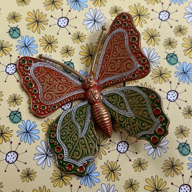 damascene boho butterfly brooch vintage Spain insect pin 