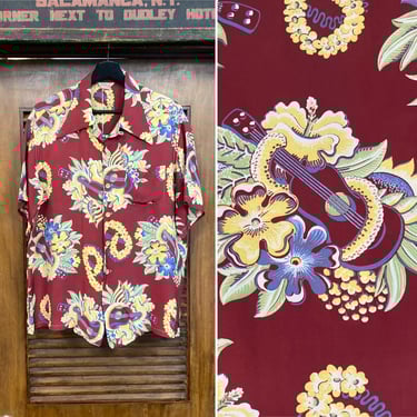 Vintage 1940s Rayon Gabardine Sport Shirt ~ size L ~ | Sparrows