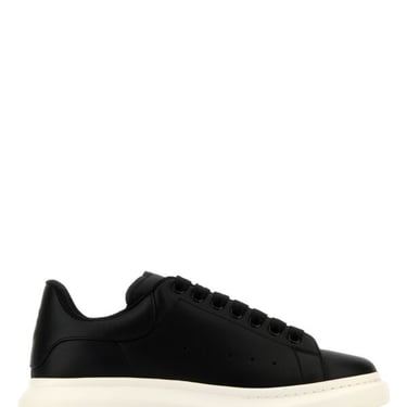 Alexander Mcqueen Men Black Leather Sneakers With Black Leather Heel