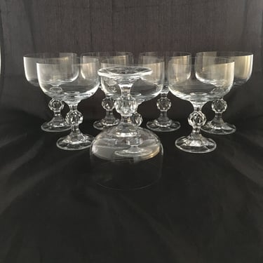 Set of 2 Art Deco Crystal Coupe Glasses, Import Assoc Claudia, Cut Ball Stem, Mid Century Modern Cocktail Glasses / Champagne Saucers, 1980s 