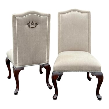 Maitland Smith Upholstered Georgian Style Chairs - a Pair 