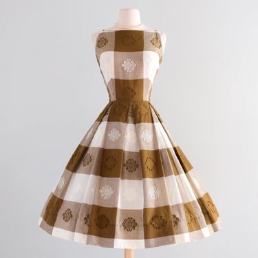 Perfect 1950's Coffee & Cream Gingham Cotton Dress / SM