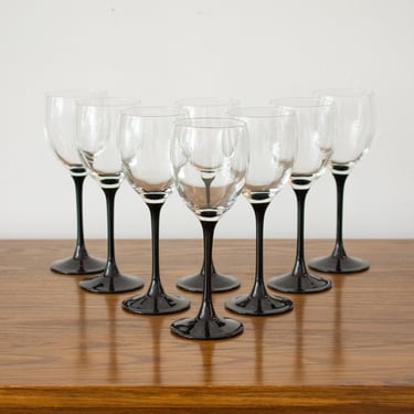 Set of Black Stemmed Wine Glasses