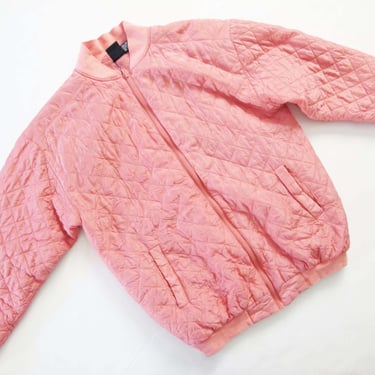 90s Quilted Silk Bomber Jacket Bubblegum Pink S - Gender Neutral Vintage Streetwear 