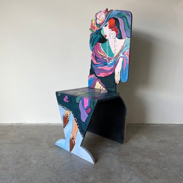 80's Itzchak Tarkay Attributed Art Handmade and Painted Chair 