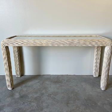 Vintage Boho Chic Woven Rattan Console Table 