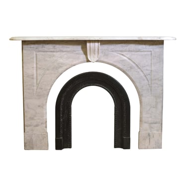 Victorian Arched White Marble Fireplace Mantel with Iron Insert