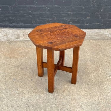 American Antique Mission Sculpted Oak Side Table by Stickley, c.1940’s 