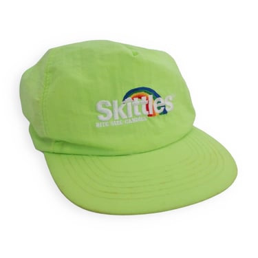 vintage Skittles hat / 90s snapback / 1990s Skittles neon yellow rainbow candy snapback hat cap 