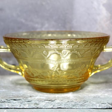 Antique Amber Depression Glass Candy Dish with Handles | Small Amber Depression Glass Bowl | 1930s 
