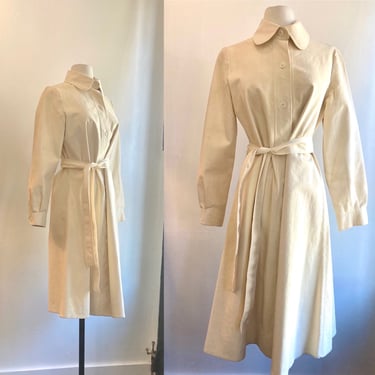 Vintage 70s Dress Coat / Off-White ULTRA SUEDE Shirtdress Trench / Minimalist / Shannon Rogers for Jerry Silverman / Bonwit Teller 