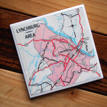 1959 Lynchburg Virginia Map Coaster. Lynchburg Map Gift. Virginia Coasters. City Map. Randolph Macon College. Map Vintage. Virginia Décor. 