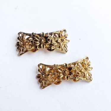 1950s Gold Flower Shoe Clips | 50s Gold Metal Shoe Clips 