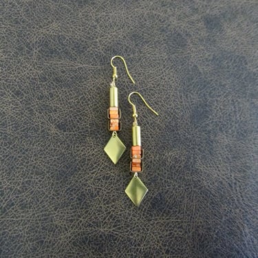 Unique modern brass and jasper earrings 