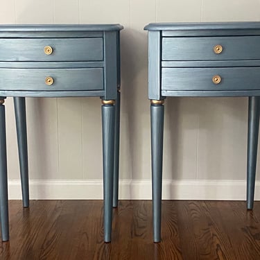 Pair/Set Blue metallic nightstands/accent tables/end tables 