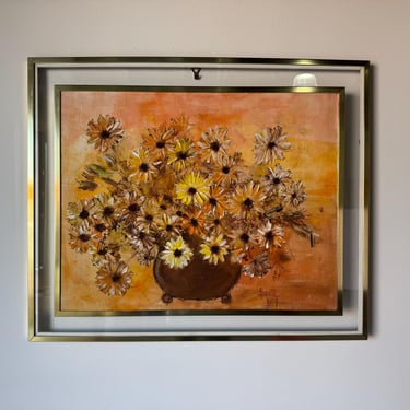 1967 Vintage Textured Still Life Oil on Canvas Painting – Signed 
