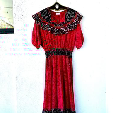 Vintage Diane Fréis 80s Susan Fréis Dress Pink 1980s Ruffle Pleated Dress 