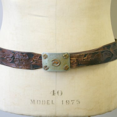Vintage Lucky Brand Wide Leather Belt With Brass Buckle 