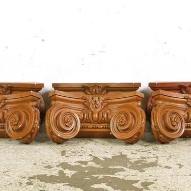 Set of 6 Reclaimed Corinthian Brown Plaster Column Capitals