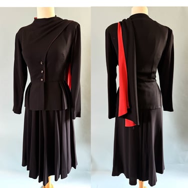 Chic and Sophisticated Designer 1940's Two Piece Dress and Jacket Suit by "Bullocks Wilshire "- Size Small 