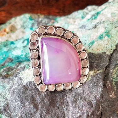 Purple Agate Statement Ring~Ladies Ring Size 6 1/2~Vintage Purple Gemstone & Silver Ring~Gifts for Her~JewelandMetals 