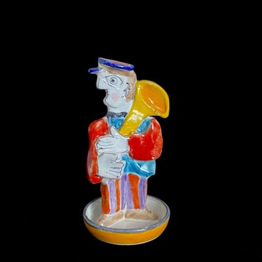 Vintage Italian Pottery Desimone Band Horn Player Sculpture Figure Italy 8.5" Tall with Base Bowl 