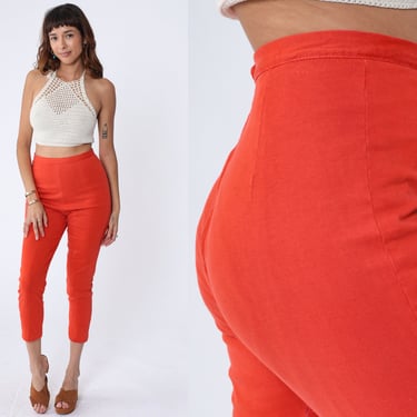 Velvet Capri Pants 70s High Waisted Trouser Orange Cropped Pants1970, Shop  Exile