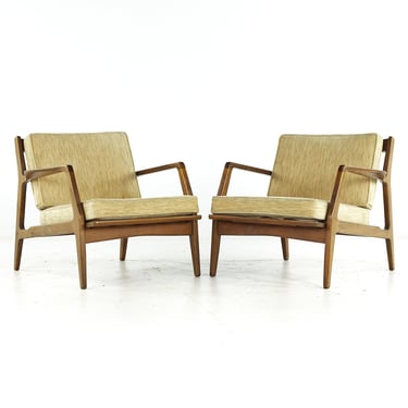 Lawrence Peabody Mid Century Walnut Lounge Chairs - Pair - mcm 