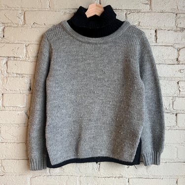 Sm Med, Vintage 1950s Garland Chunky Wool Sweater, Grey and Black, Turtle Neck 