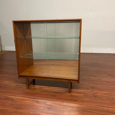 Vintage Teak Glass Door Mirrored Display Case
