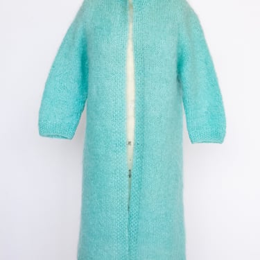 1960s Sweater Mohair Wool Knit Long Cardigan S / M 