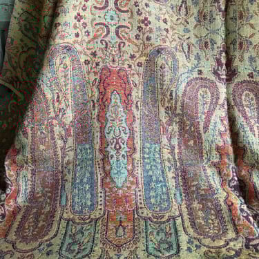 Antique Wool Paisley Shawl Remnant, Scarf, Cutter, Pillow Fabric, 19th C Victorian, Restoration Sewing Project 
